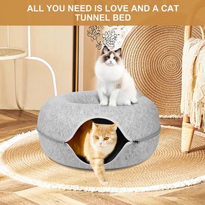 Katzentunnelbett für Drinnen, Abnehmbarer Runder Filz & Waschbarer Innenraum, Katzenspiel-Tunnel für Kleine Haustiere - Product Image 6