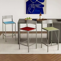 Tabouret de bar moderne et minimaliste en métal bleu cyber avec dossier pour petit appartement, îlot de cuisine, comptoir de réception, bureau de caisse