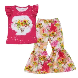 clothes for kids 6 -9 years Rose Red Short Sleeve Pants Set babies clothes Summer western boutique girl's clothing