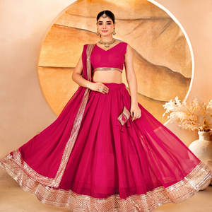 Pink Embroidered Lehenga Choli Set With Dupatta Traditional Indian Pakistani Women Wedding Outfit Floor-Length Polyester <b>Dress</b> - Product Image 1