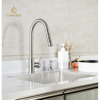 Robinet de cuisine Lanerdi moderne à poignée unique en acier inoxydable satiné NSF 61-9 avec cartouche céramique et douchette extractible monotrou