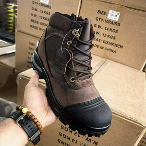 DSF55 Brown Leather Safety <b>Boots</b> Waterproof Outdoor Work <b>Boot</b> <b>Men</b> Ankle <b>High</b> Lace-Up Heavy Duty Sole work shoes - Product Image 3