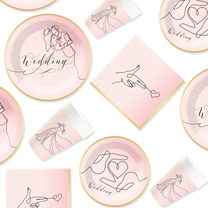 Juego de vajilla desechable para boda DAMAI, platos de papel rosa con diseño dorado para despedida de soltera, suministros para fiesta, para 8 personas - Product Image 3