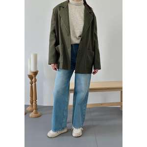 Chaqueta Oversize a Rayas Color Caqui para Mujer, Producto al por Mayor - Product Image 3