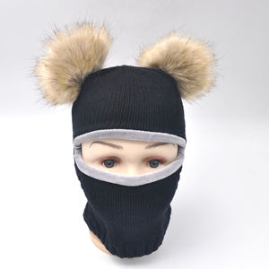 Bonnets d'hiver en tricot avec pompon pour les oreilles, pour enfants et bébés, nourrissons et tout-petits, avec écharpe et <span class=keywords><strong>masque</strong></span> facial - Product Image 3