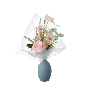 CF01228新款设计人造花花束面料白色粉色向日葵玫瑰手柄家居派对婚礼装饰