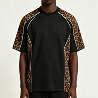 T-shirts pour hommes personnalisés à imprimé léopard et effet usé, col rond, épaules tombantes, style streetwear, 100 % coton, 300 grammes