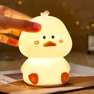 YIZHI Lampe de nuit en forme de canard mignon avec capteur tactile Lampe à LED pour animaux Lampe de table en silicone pour enfants Cadeau de décoration de chambre à coucher pour enfants