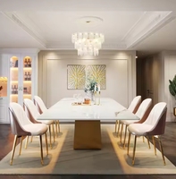 Table à manger rectangulaire extensible moderne de luxe avec plateau en marbre, meubles de salon pour appartement et hôtel