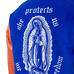 TOPSHOW Custom College PU Leather Sleeve Chenille <b>Letter</b> Embroidery Letterman <b>Jacket</b> Letterman Blue Wool Varsity <b>Jacket</b> for <b>Men</b> - Product Image 3