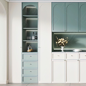 Credenza Multifunzione in Legno Ecologico Stile Country Francese con Ante Verde <span class=keywords><strong>Lago</strong></span> e Bianco Crema per Arredamento Rustico - Product Image 2