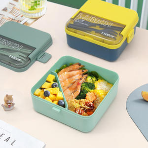 1100ML square Lunch Box <b>Plastic</b> Crisper Microwavable Bento Box with Cutlery <b>Kitchen</b> Boxes for Food Storages - Product Image 2
