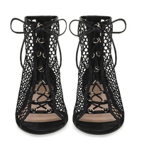 Coolsa — bottines en résille noire pour femmes, chaussures plates à bout ouvert, grande taille, nouvelle collection 2020