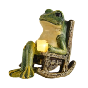 Resin Frog Shape Rocking Chair <b>Solar</b> <b>Light</b> LED Warm White Outdoor <b>Garden</b> Decor with <b>Solar</b> <b>Panel</b> Modern Design - Product Image 1