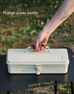 صندوق أدوات محمول باليد | صندوق تخزين للأغراض الخارجية - حقيبة حديدية مدمجة ومحمولة بتصميم يدوي مع ملصقات - Product Image 6