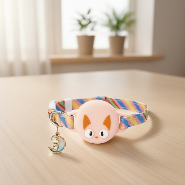 Purespet Comfortable Cat AirTag Positioning Collar Fashion Cute Luminous Shiny Anti-lost Adjustable Artificial Leather Cartoon