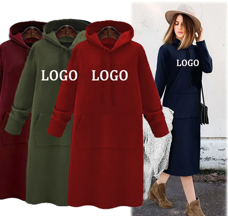 Custom Print Low Moq Oversized Sweatshirt Woman Sweater And Plus Size Women sweatshirt Pullover Long Hoodies Dress