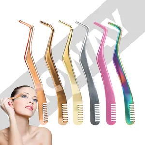 2 In 1 Professional Lashes Eyelash Tweezer Applicator False Lash Tool Eyelash Applicator With Comb For Eyelash Extension