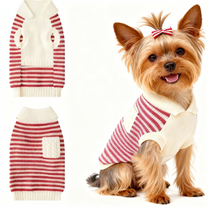 ملابس للحيوانات الأليفة، قميص مخطط أحمر وأبيض للقطط والكلاب، سترة قطنية محبوكة للكلاب للصيف - Product Image 3