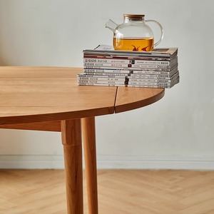 Juego de mesa de comedor extensible de madera maciza nórdica de 6 piezas, madera de cerezo, redonda y cuadrada, convertible para casas pequeñas, sala de estar - Product Image 3