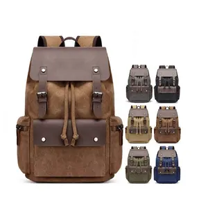 Men Style Trend Custom Logo Waterproof Wholesale Unisex Rucksack Laptop Vegan vintage Leather Canvas Backpack For Men