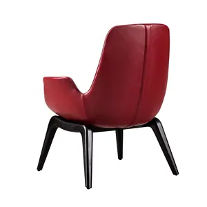 Modern Red Color Cow Leather Living Room Chairs Solid Wood Leg Dining Room Chairs