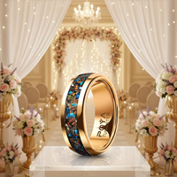 Bague en tungstène 8 mm plaquée or rose, poli miroir, incrustation opale et météorite, ajustement confortable, alliance pour homme et femme, cadeau d'anniversaire