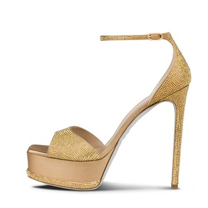 Women's Sexy Party Shoes Thin High Heel Thick Platform Peep Toe Sandals Summer Full Bling Diamonds Club Ladies <b>Pumps</b> - Product Image 1