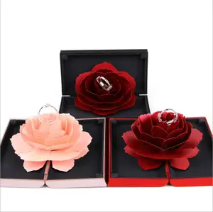 3D玫瑰结婚戒指支架珠宝礼品盒惊喜求婚盒