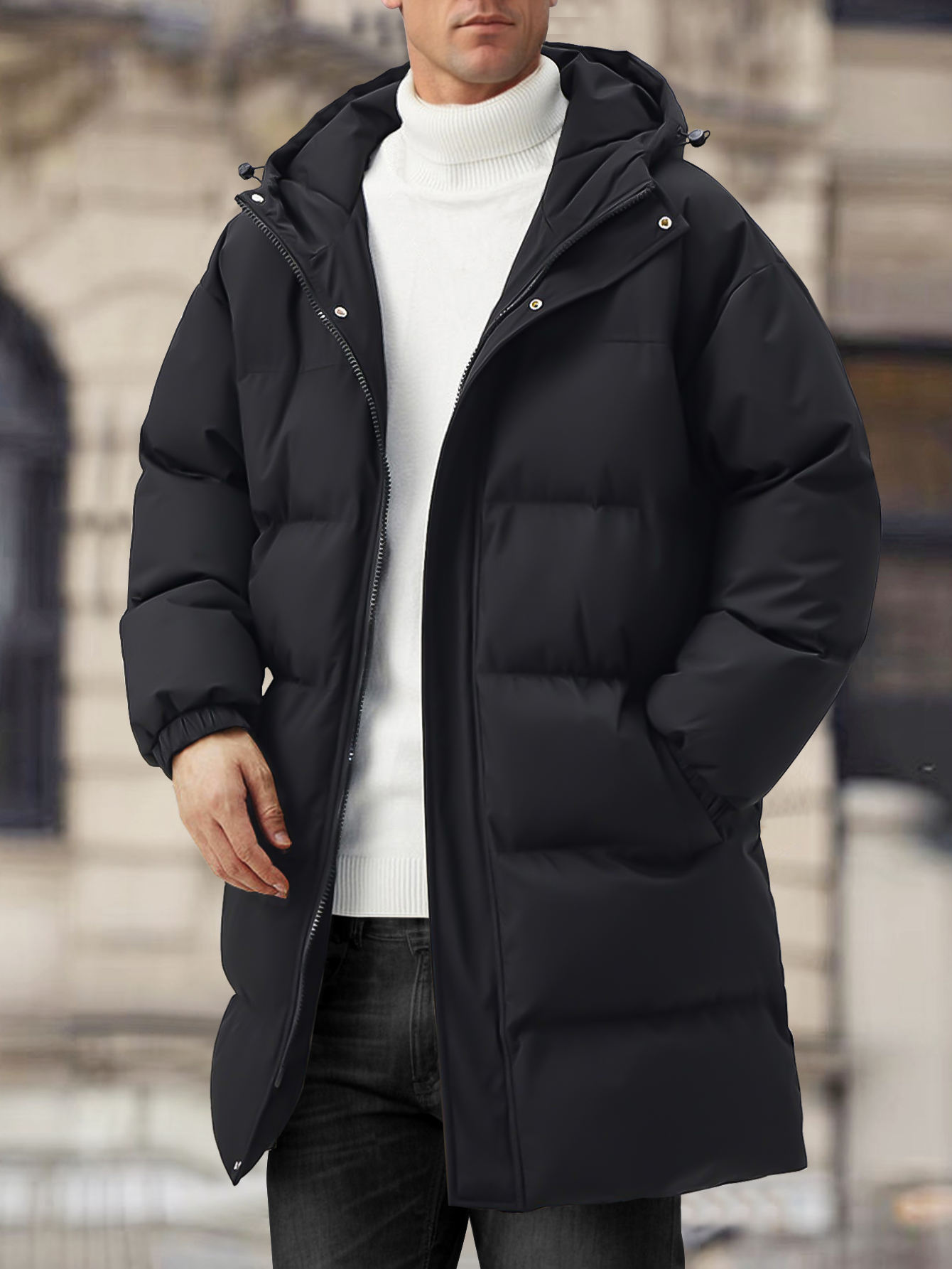 Thick Eco-Friendly Men's Long Winter Puffer Jacket with Hood