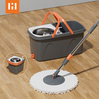 Ensemble serpillière et seau essoreur Holamopa Easy Self-Cleaning, tête rotative à 360°, manche en acier pour usage domestique