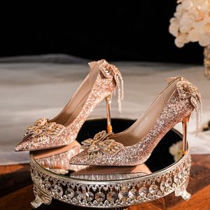 6681A-099 Zapatos de Tacón de Aguja con Punta Puntiaguda, Decorados con Pedrería, Elegantes Zapatos de Vestir para Mujer, Zapatos de Tacón Alto para Boda - Product Image 1