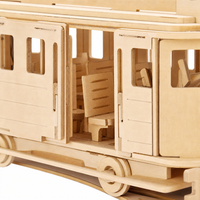 Kit de Modélisme 3D en Bois : Tramway Découpé au Laser avec Rails, Décoration de Bureau DIY pour Adultes et Adolescents