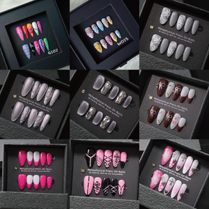 Hot Selling 3d Press-On Nagels Handgemaakt Frans Ontwerp In Roze Paars Rood 10 Stuks Vierkant Patroon Kunstnagels Voor Vingers - Product Image 2