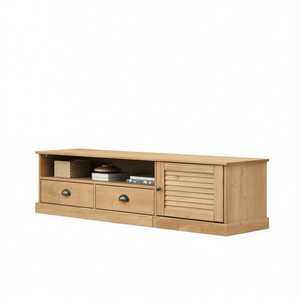 Mobile TV Rettangolare Medio in Legno di Pino, Elegante Supporto TV da Soggiorno, Design Moderno con Montaggio a Pavimento - Product Image 1