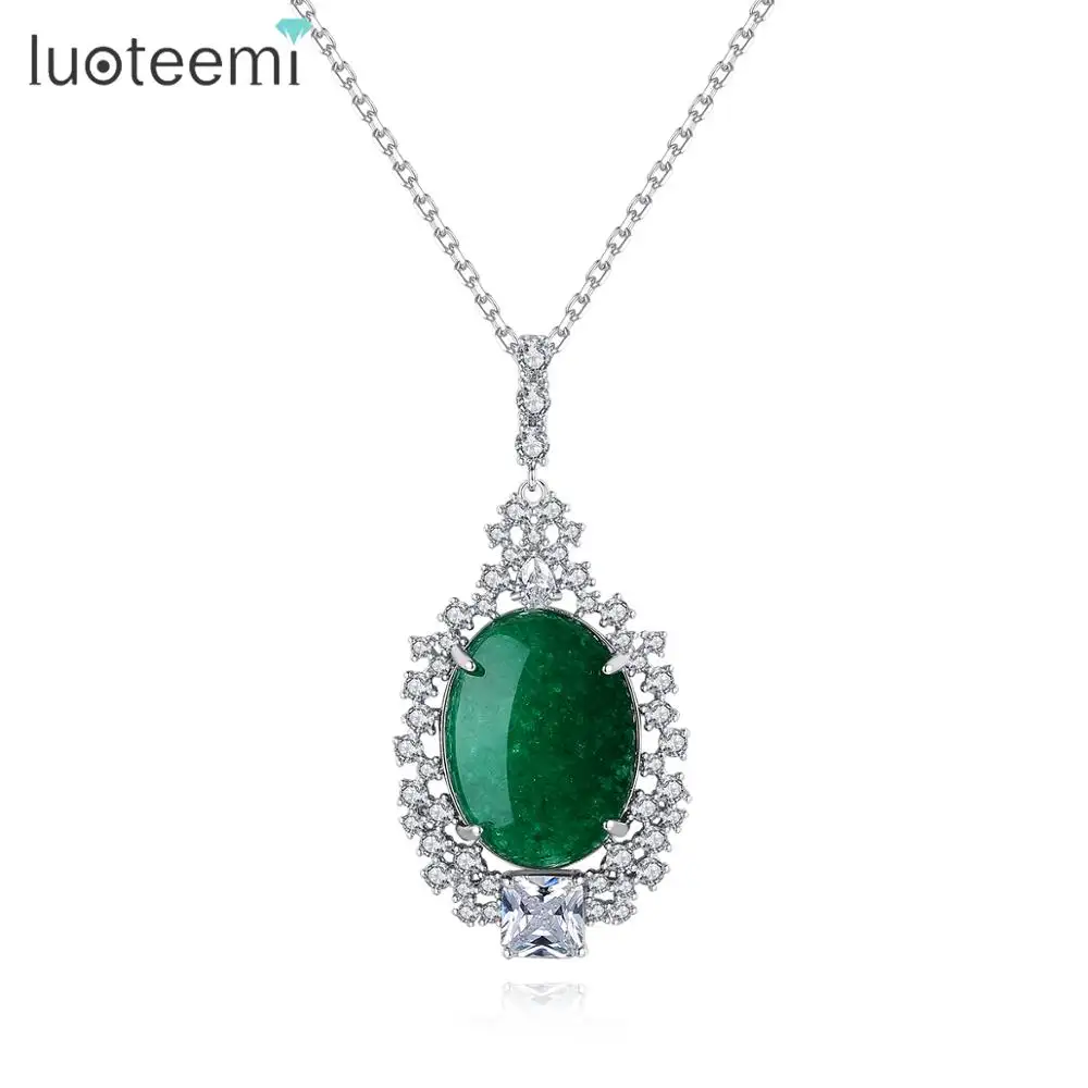 Luotemi Hoge Kwaliteit Menmade Jade Hanger Ketting Vrouwen Jade Kleur Elegante Sieraden Grote Hangers