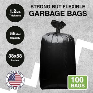 Sacs poubelles noirs robustes de 55-60 gallons, 10 pièces/rouleau, 0,8 $/rouleau, grands sacs poubelles noirs, grands sacs poubelles commerciaux - Product Image 6