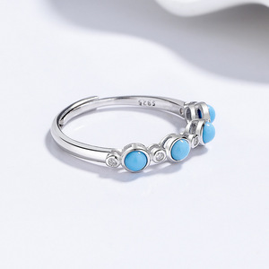 Anillo Ajustable de Plata de Ley 925 con Turquesa Redonda, Chapado en Oro, para Compromiso y Boda, Precio de Fábrica Económico para Mujer - Product Image 4