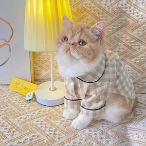 Pijamas para mascotas, ropa a cuadros transpirable de verano para perros y gatos, azul marino, blanco, talla S M L - Product Image 2