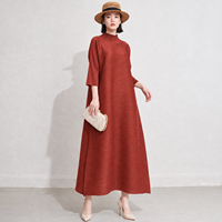 Robe longue plissée grande taille pour femme, col montant, coupe trapèze ample, couleur unie, prête à être expédiée en 7 jours – Collection Automne
