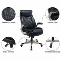 Chaise de bureau ergonomique traditionnelle de direction, grande taille, dossier haut, pour bureau à domicile, avec accoudoirs relevables et commande par câble