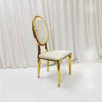Chaise de salle à manger ovale en acier inoxydable doré avec dossier en velours, chaise rembourrée blanche pour mariage, banquet, événement