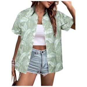 Camisa Hawaiana Retro Vintage, Tejida, con Estampado Floral Tropical, Cuello en V, Manga Corta, Botones al Frente, con Logotipo - Product Image 6