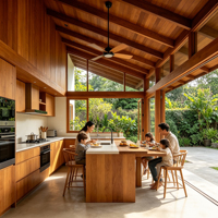 Îlot de cuisine extérieur de luxe tropical en acier inoxydable, personnalisable, avec évier intégré, pour cuisson et repas en famille, populaire en Malaisie
