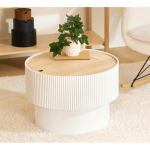 MESA CONTENEDORA ENOLA, 55X38 CM, BLANCA Y NATURAL - Product Image 1