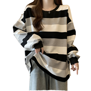 Nueva Sudadera de Mujer de Manga Larga Estilo Retro Americano Tejida Sólida Vintage Lavada Fina Informal con Insignia Frontal para Venta al por Mayor - Product Image 1