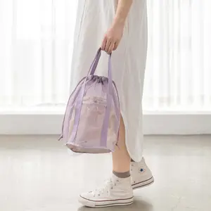 Wholesale Mesh Hollowed out Drawstring Tote Bags Travel Portable Toiletry Bags Large Capacity Storage Mesh Beach Bags