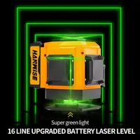Niveau laser vert 4D 16 lignes 360 ° à nivellement automatique et rotatif Mesure du réticule Équipé de 2 batteries de grande capacité