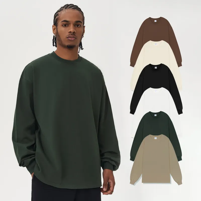 280gsm Cotton Oversized Pullover Sweatshirts Embroidery Logo Custom Men's Hoodies without Hood Knitted Sweatshirt