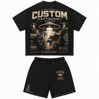 Ensemble de survêtements personnalisés en coton 100 % écologique, style déstructuré délavé à l'acide, avec short et t-shirt pour hommes, vente en gros